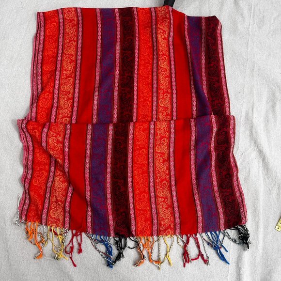 Pashmina Stripe Oversized Blanket Scarf fringe edges Silk Blend - Picture 7 of 9